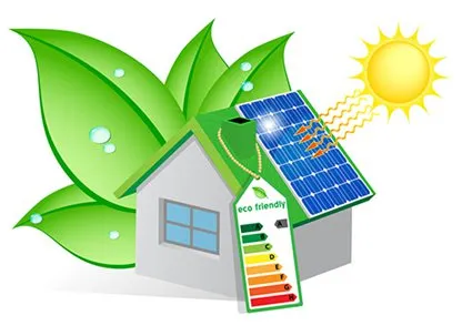 Green eco-friendly house with solar panels